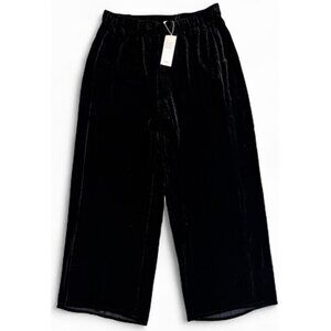 Eileen Fisher MEDIUM Velvet Silk Blend Wide Leg Ankle Black Pants NWT $288